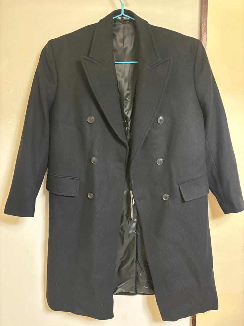 ZARA ブラック ダブルブレスト チェスターコート Mサイズ - メルカリ