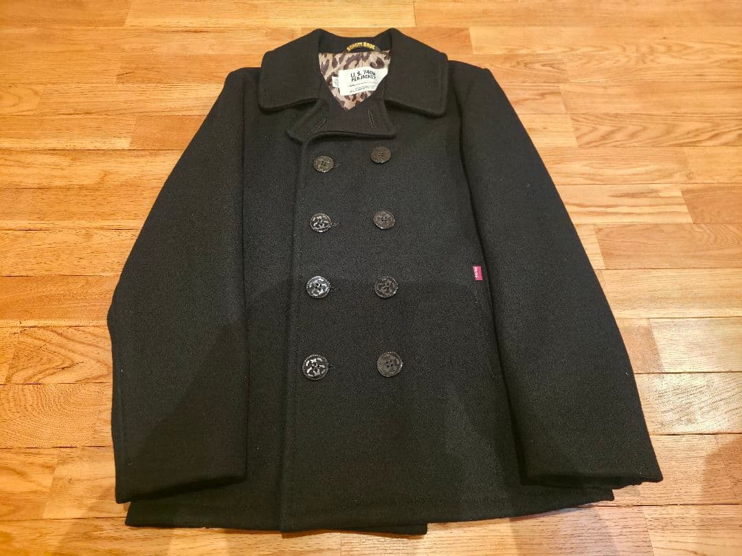 Stussy x Schott ピーコート 38 M ブラック STUSSY（ステューシー） コラボ USA製 STUSSY×SCHOTT ステューシー
