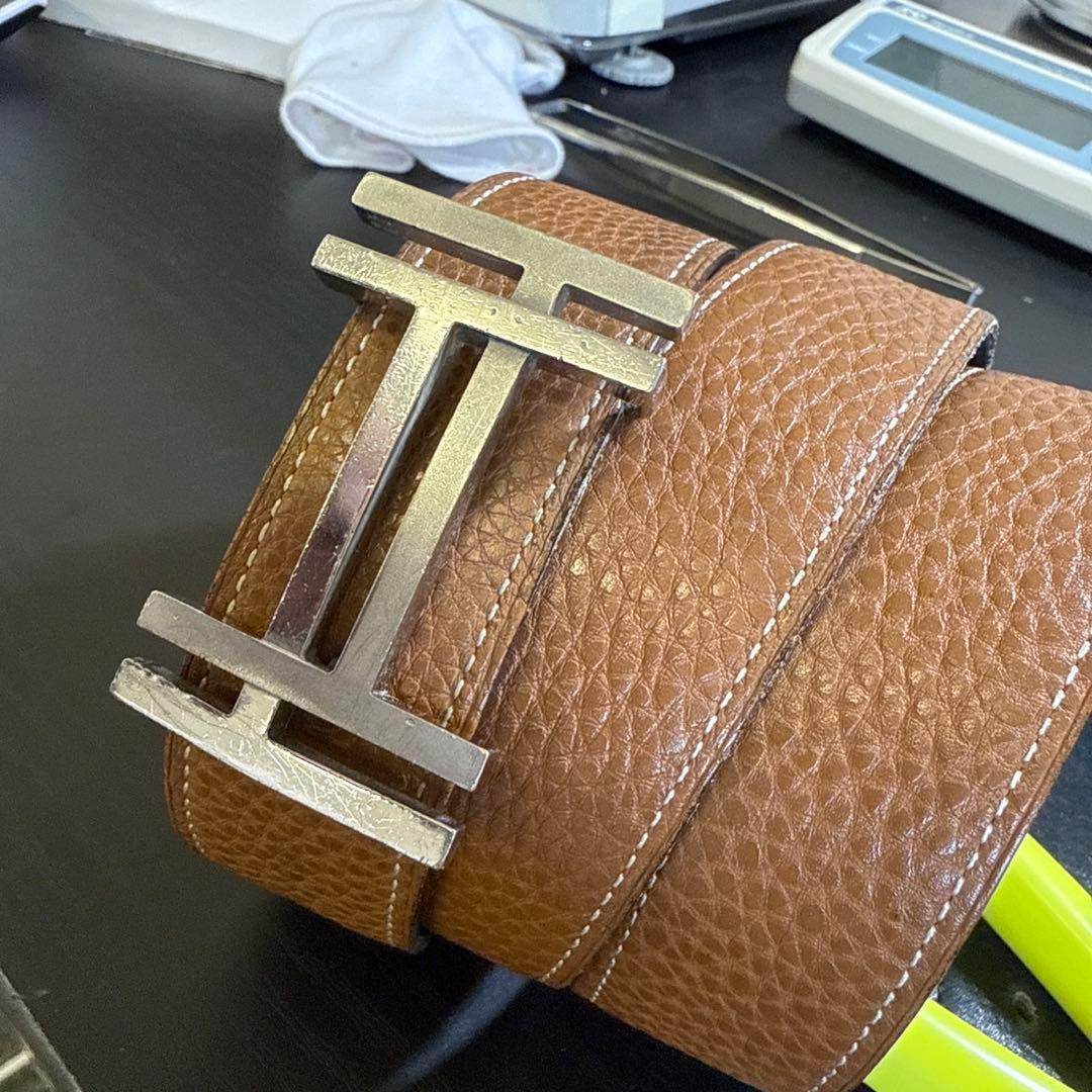 HERMES エルメス アッシュ オ カレリバーシブルベルト85シルバーバックル