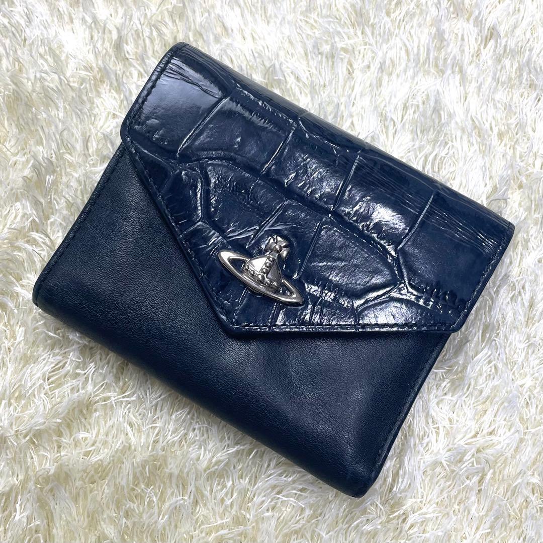 ヴィヴィアンウエストウッド 三つ折り財布 クロコ型押し ネイビー ヴィヴィアン ウエストウッド Vivienne Westwood 3つ折り財布