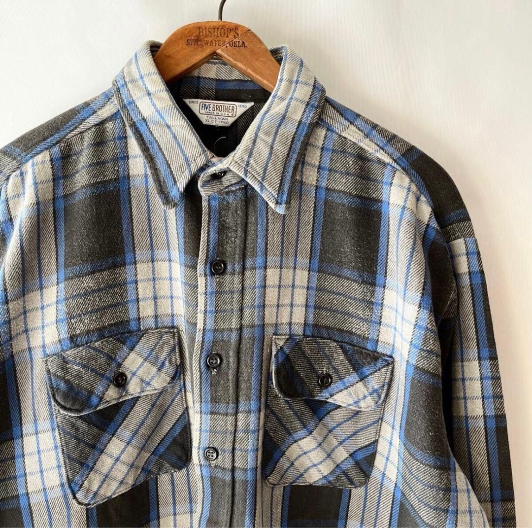 神配色 美品 80s USA製 ファイブブラザー ネルシャツ ブルー ブラック