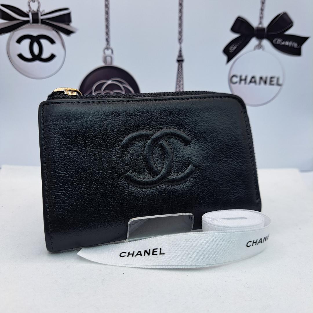 CHANEL　デカココ　ブラック 　ケース　Ｌ字ファスナー CHANEL（シャネル） パール ココマーク マトラッセ コイン カード