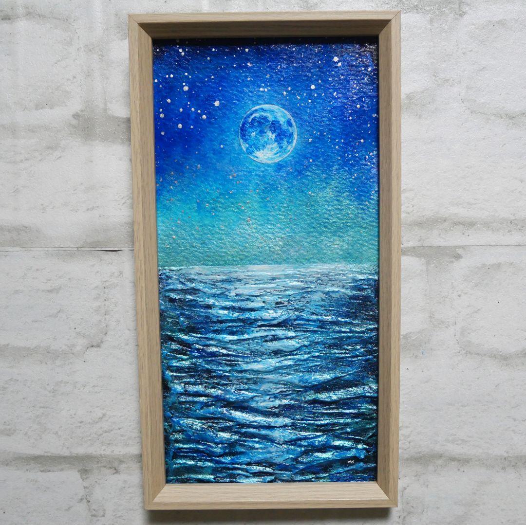 油絵 油彩 油彩画 絵 絵画 長方形ミニ絵画【青い月】 - メルカリ