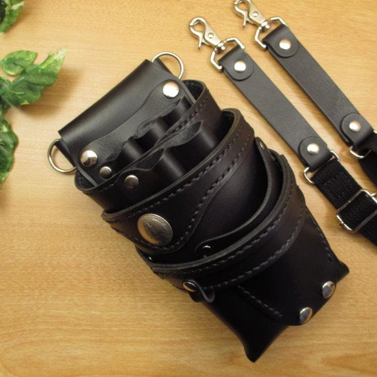 コンチョ付　オールブラック　５丁差し　 本革シザーケース　SCA-125/CKD コンチョ付 オールブラック 5丁差し 本革シザーケース SCA-125/CKD