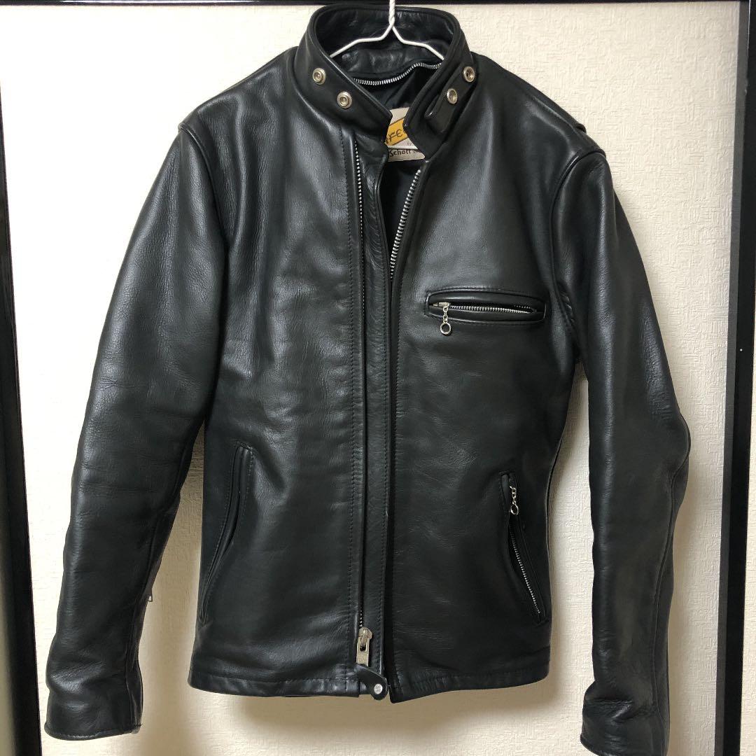 schott レザージャケット 34 USA製 SCHOTT シングル ライダース レザージャケット ブラック 34