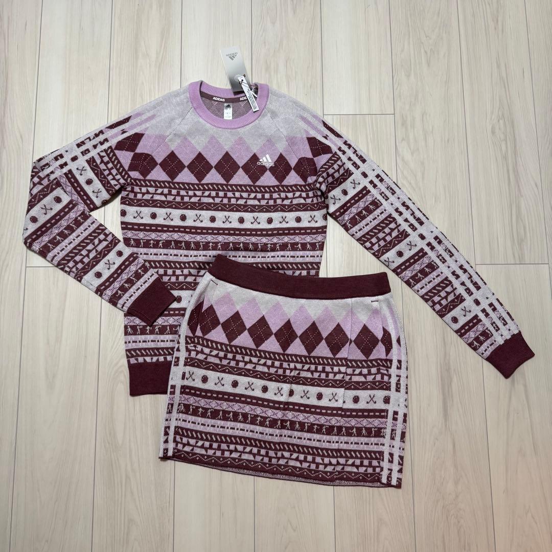 セットアップ ゴルフウェア ニットスカート 秋冬 セーター ヒストリカル 新品 ゴルフウェア レディース 上下セットアップ gs GOLF シャギーフリース