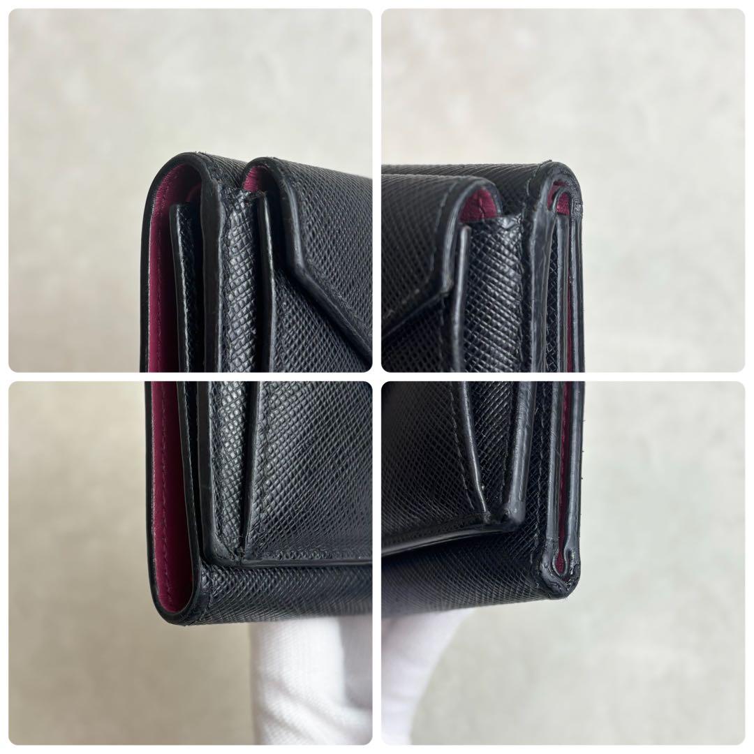 希少✨】PRADA 三つ折り財布 バイカラー サフィアーノ 黒 RFID搭載