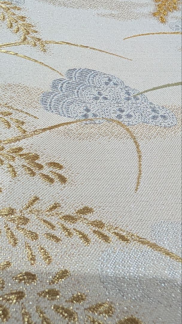 高級】本金•袋帯 金糸刺繍（黄金織つづれ） 草花模様〜米百俵