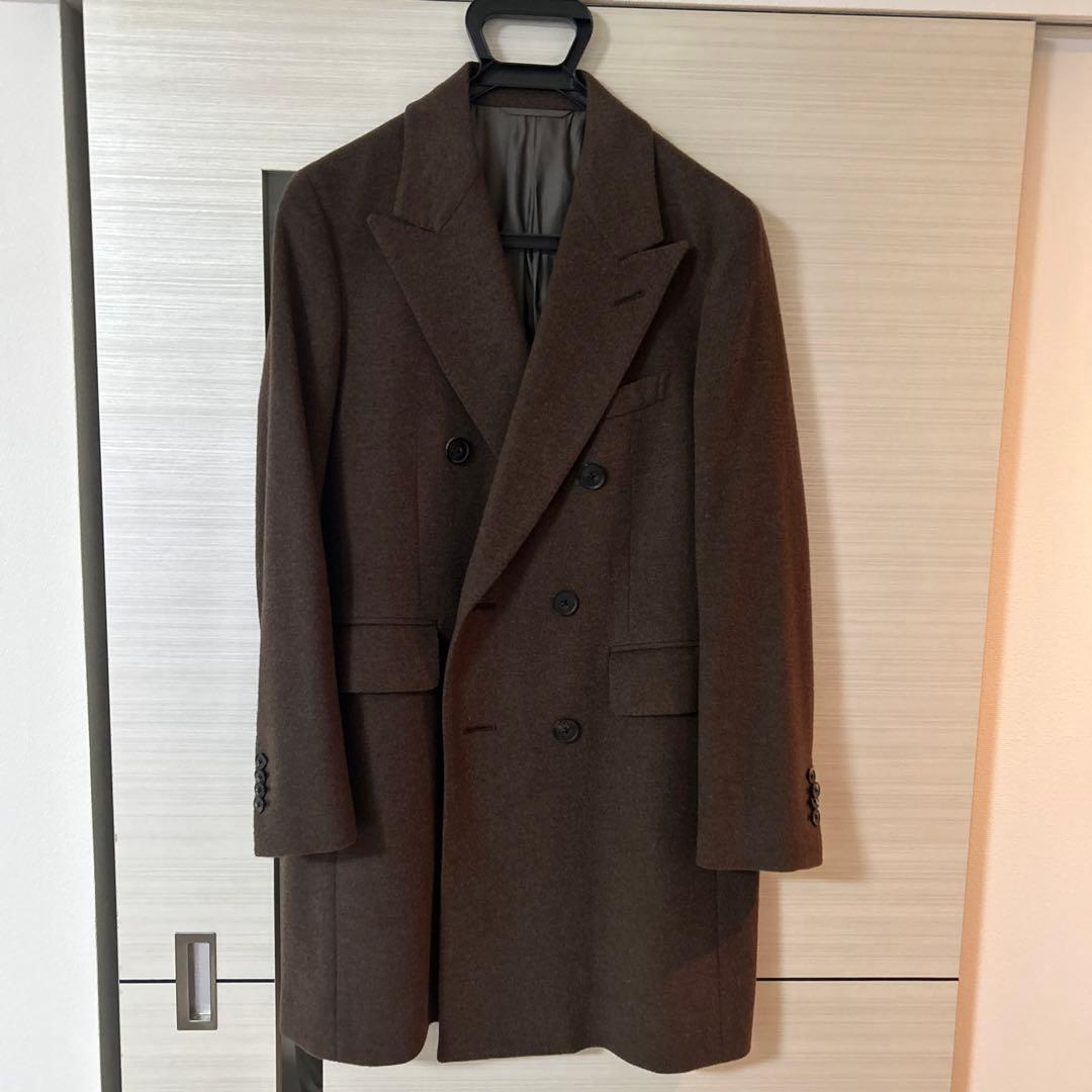 ユニバーサルランゲージ　ウールダブルチェスターコート ダブルチェスターコート／撥水／RESCWOOL／ライトビーバー／バック