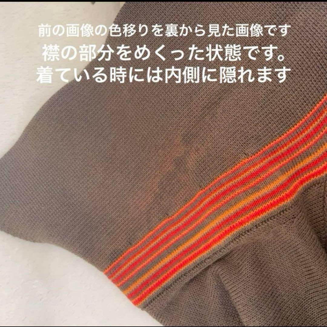 HERMES ダークブラウン Vネックニット コットン100% 襟付き 薄手