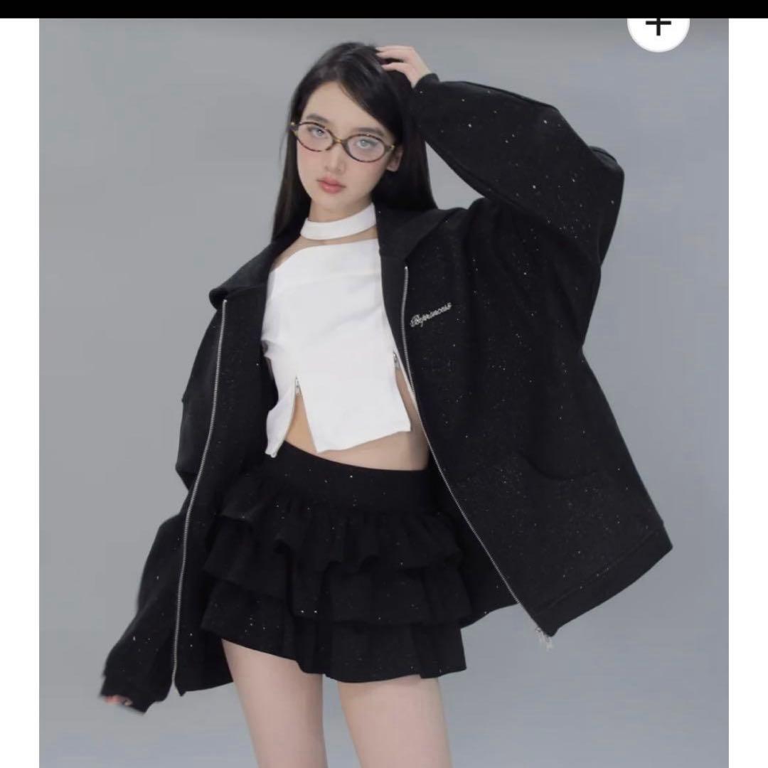 スカート ANDWANG Kirakirafrill culotte mini skirt