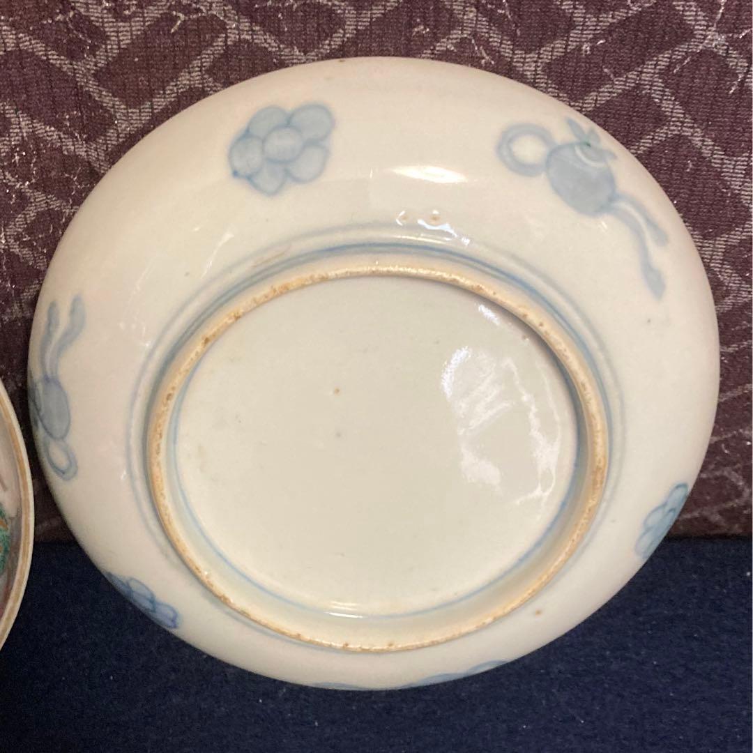 伊万里 丸にミツ柏鶉紋皿一対 山之内家