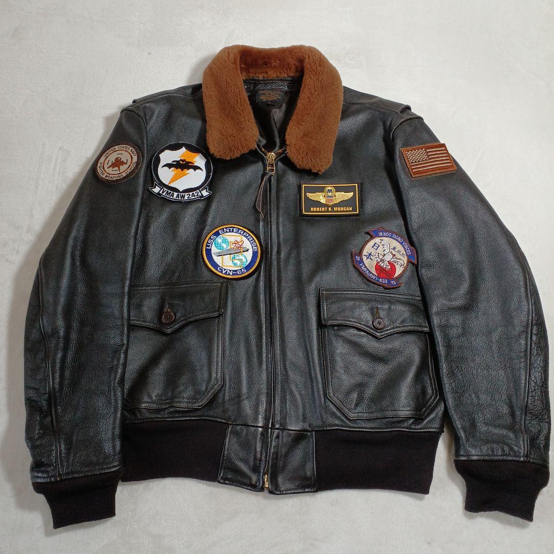 美品 MORGAN G-1NAVYエンボスジャケット 焦茶　L MORGAN MEMPHIS BELLE TYPE A-2 ミリタリーショップ 革ジャン 中田商店
