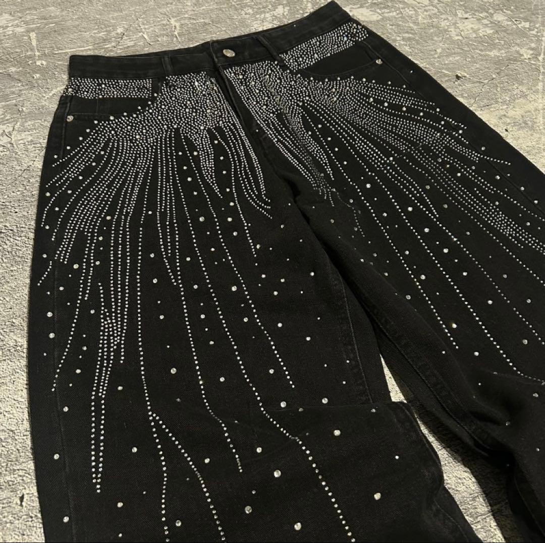 パンツ OPIUM -Rhinestone wide buggy denim pants
