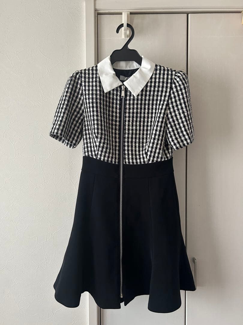 sheller シェリエ フロントZIPチェックツイードドレス ミニワンピース