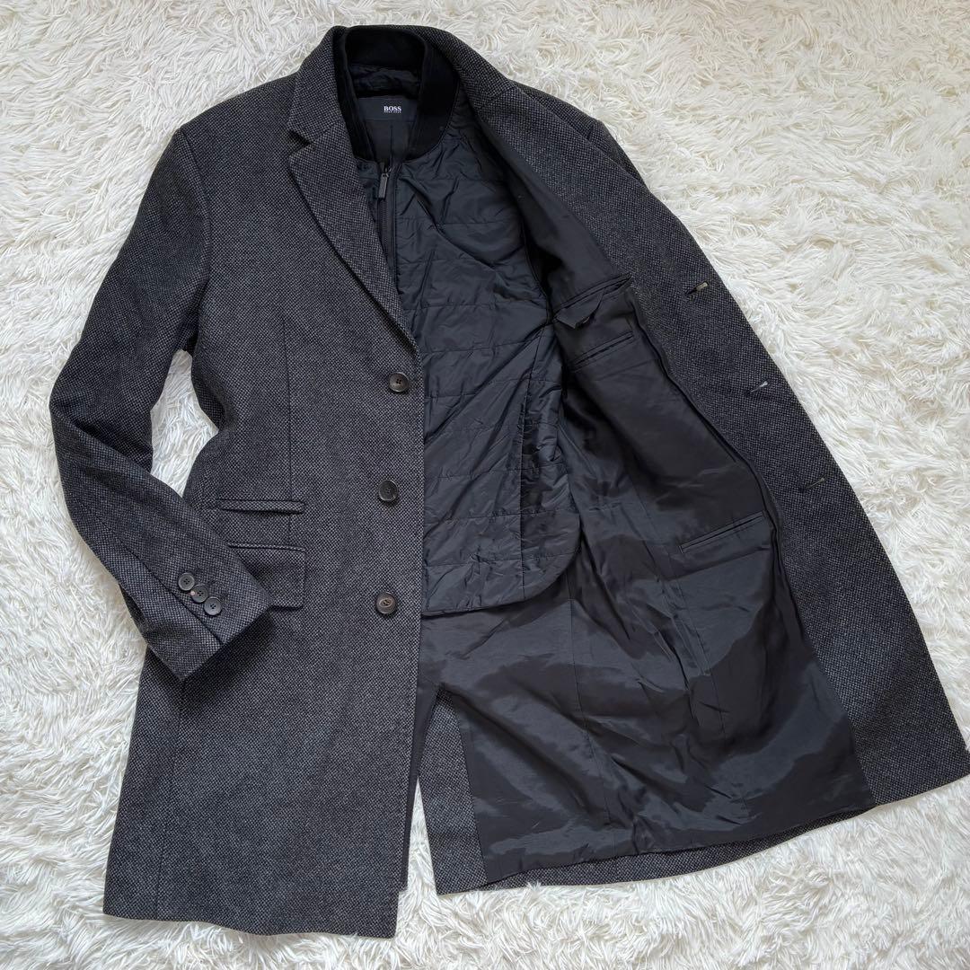 【希少】ヒューゴボス チェスターコート ライナー 46 M ダークグレー HUGO BOSS（ヒューゴ・ボス） コート メンズ チェスターコート