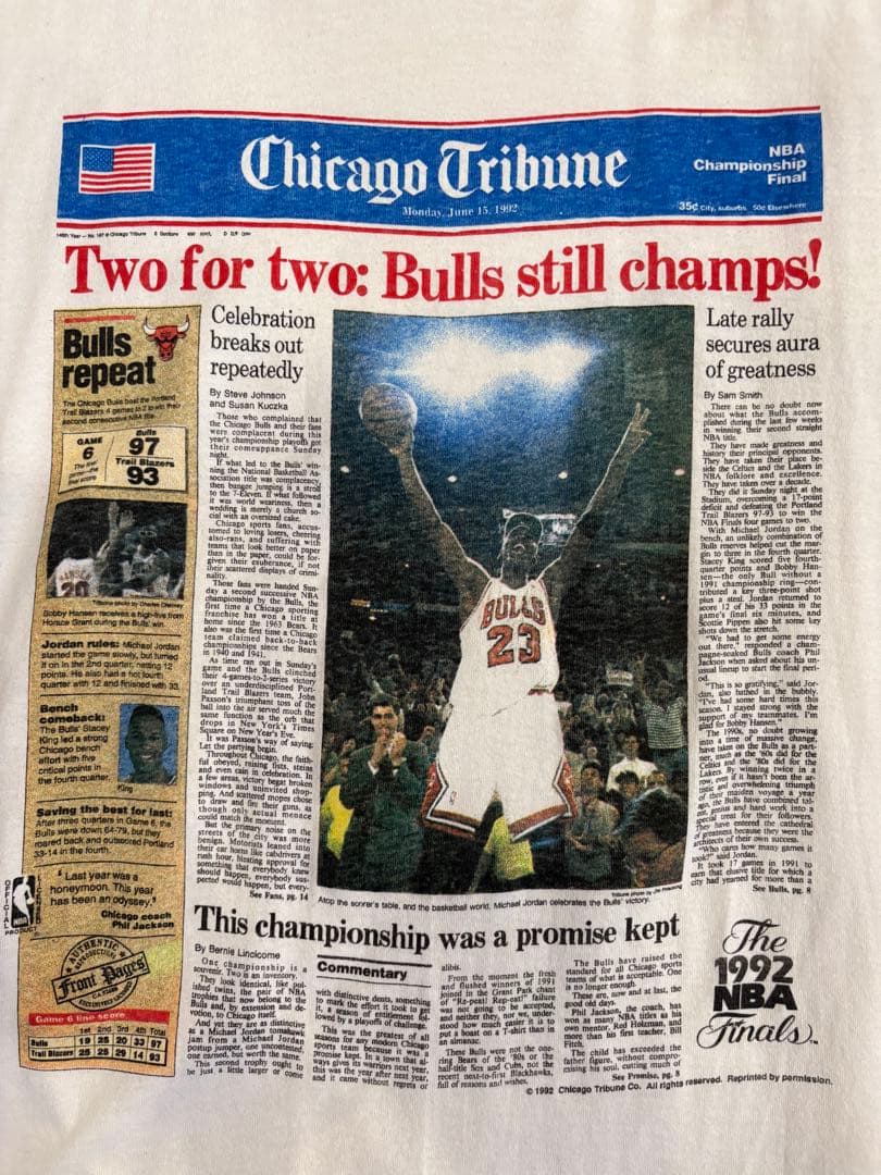 90年代 90sビンテージシカゴ・ブルズ 1992 NBAファイナル Tシャツ XL