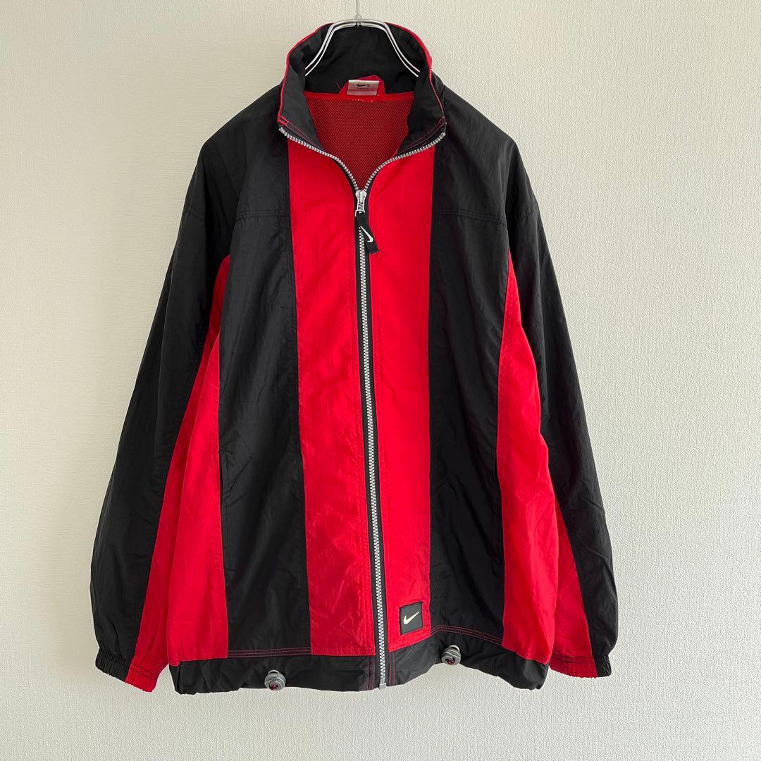 90s NIKE ナイキ ナイロンジャケット 赤×黒ブレッドカラーKID'S L