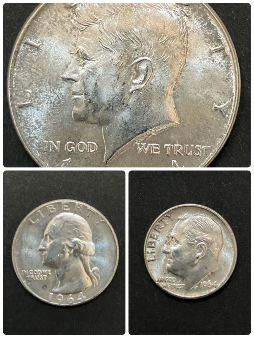 1964 セット① ジョン・F・ケネディ　ハーフダラー　クォーター　ワンダイム これらグレーディングするべき？1964年ケネディハーフダラー; フィリー