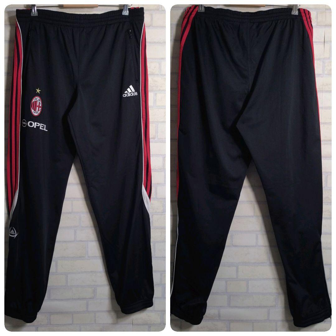 アディダス☆00s ACミラン 刺繍ロゴ セットアップ 上下 黒 2XL 訳あり