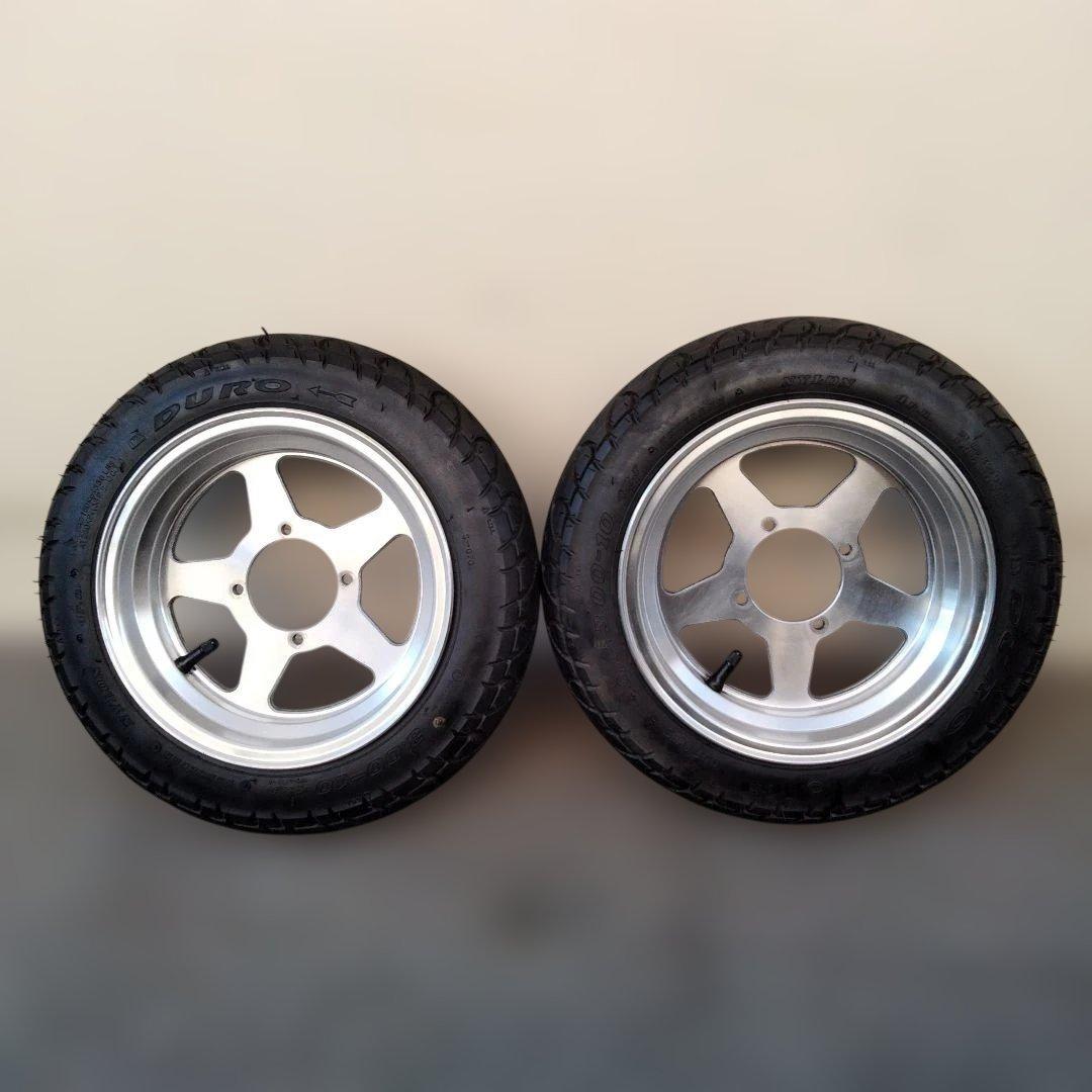【ほぼ新品】10インチ タイヤホイール 左右セット3.00-10 TL DURO DURO（デューロ） 5個セット バイク タイヤ HF-912 90/90-10 50J 交換