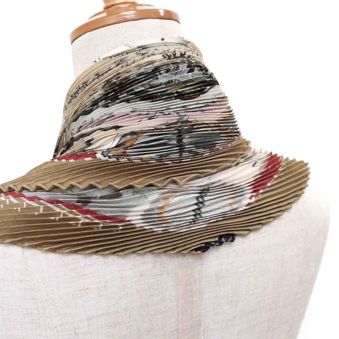 エルメス カレ プリーツ スカーフ ヴィンテージ シルク100％ ブラウン