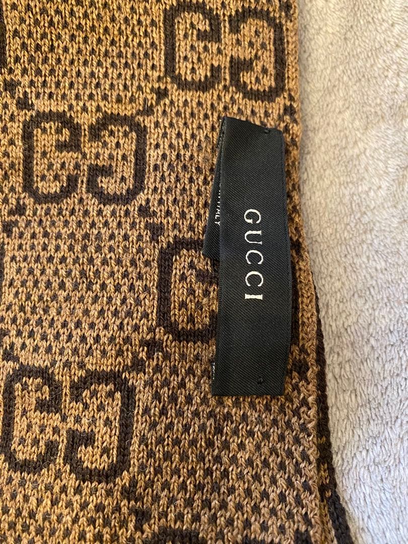 超美品 GUCCI マフラー ストール ウール 総柄 ブラウン リバーシブル