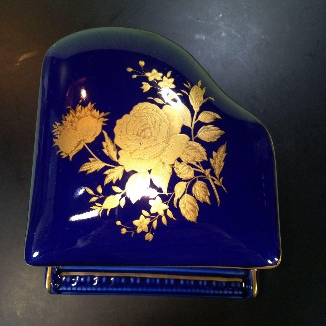 青いピアノ型オルゴール 花柄 KATO KOGEI グリーンスリーブス レア