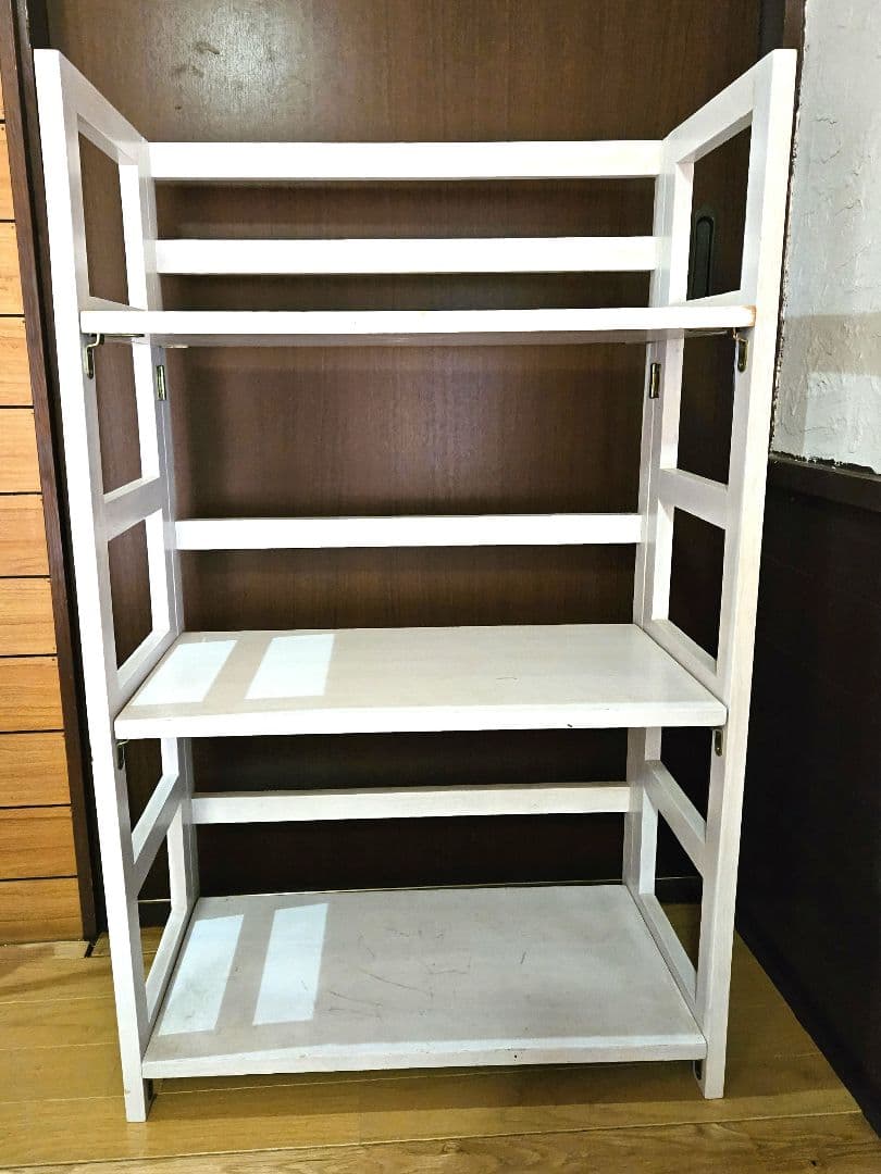 希少/女性でも簡単/パッと折り畳み/棚/ホワイト3段/イベント什器/引っ越し楽々 希少/女性でも簡単/パッと折り畳み/棚/ホワイト3段/イベント什器