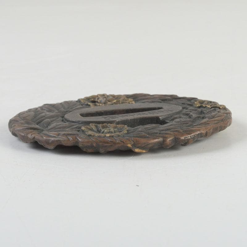 武具 刀装具 大森英重銘 古銅 牡丹神獣紋鍔 時代箱 C