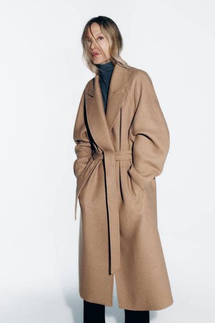 ZARA 2024 ロングラインベルト付き ウールブレンドコート - メルカリ