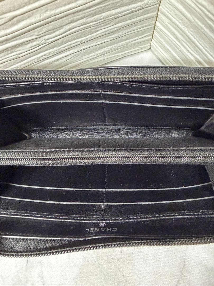 値下げ中 CHANEL カメリアモチーフ ラムスキン ラウンドファスナー 長財布