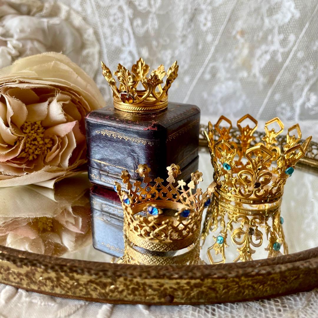 ストーン付きミニクラウン③王冠ティアラ ドール フランスアンティーク