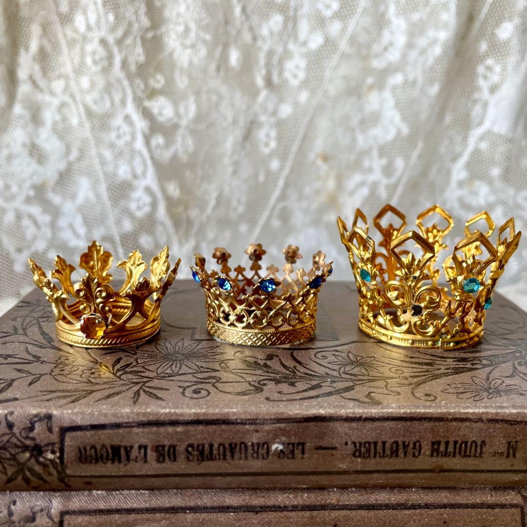 ストーン付きミニクラウン③王冠ティアラ ドール フランスアンティーク