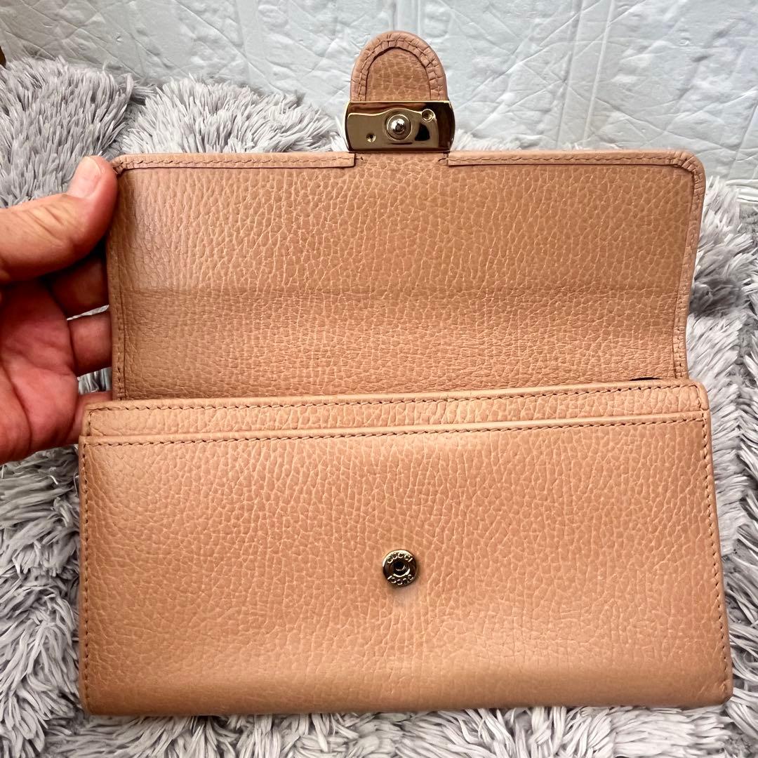美品✨GUCCI インターロッキング シボレザー 長財布 ベージュ