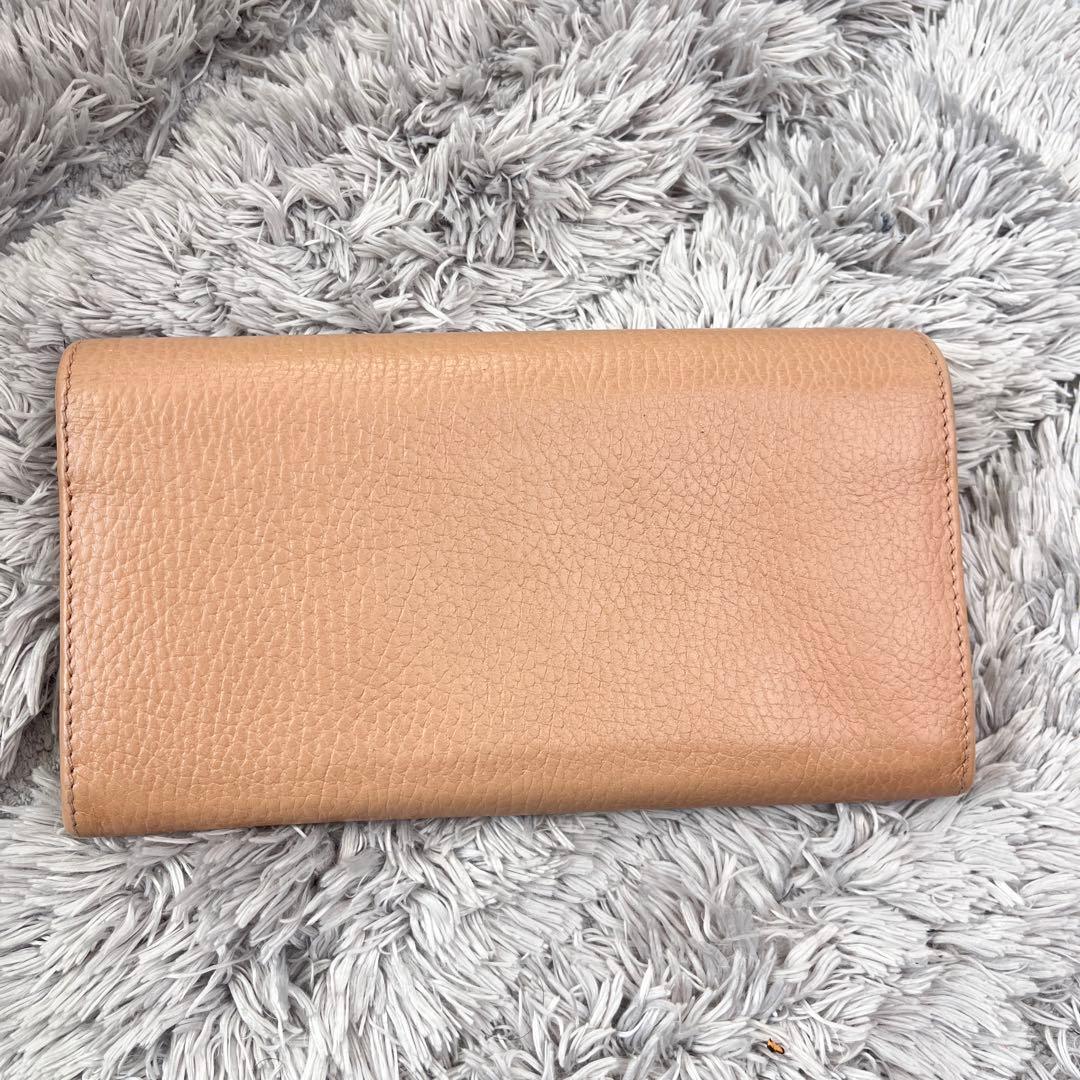 美品✨GUCCI インターロッキング シボレザー 長財布 ベージュ