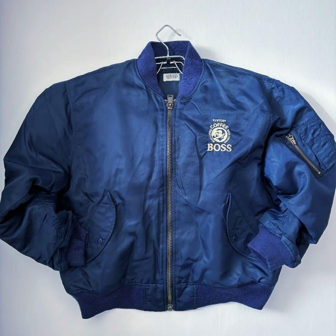 美品】サントリー BOSSジャン フライトジャケット MA-1 ネイビー