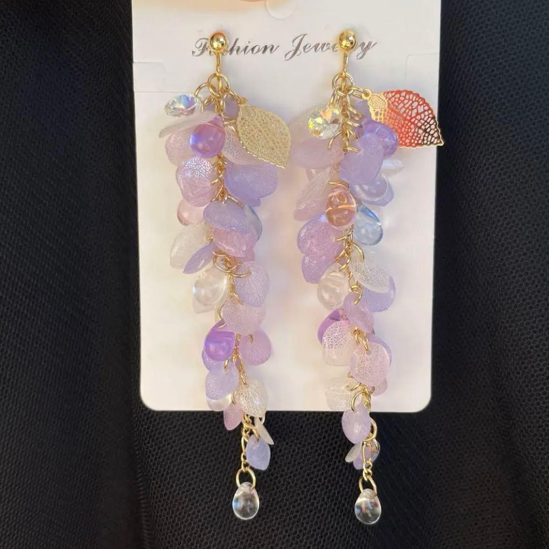 りん5　　イヤリング3点　彼岸花4輪　赤　彼岸花4輪　青　　紫陽花ロング