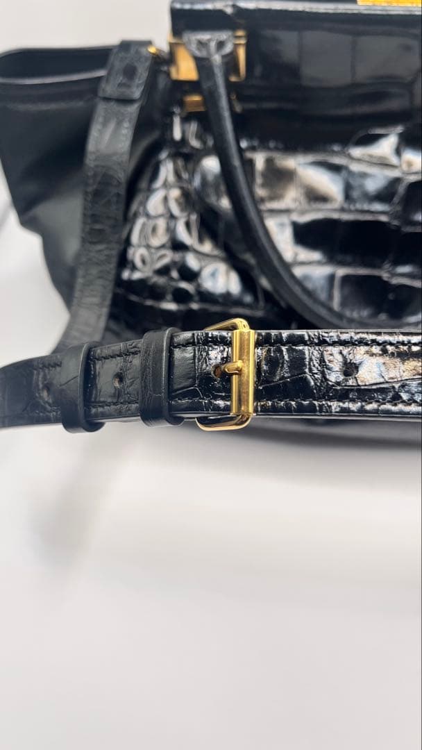 定価25万美品ランバンL 黒 クロコ押型ハンドバックショルダーバック