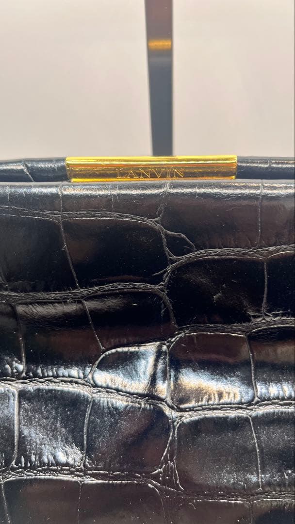 定価25万美品ランバンL 黒 クロコ押型ハンドバックショルダーバック