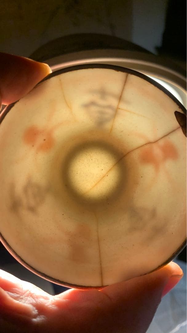 古渡 銀履輪 ビンテージ 中国明朝？薄手白地紅緑彩 猪口 茶杯 茶碗