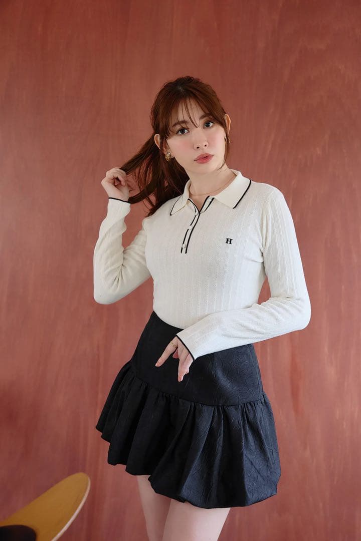 Herlipto Pique Polo Knit Top pink ニット ポロ - メルカリ