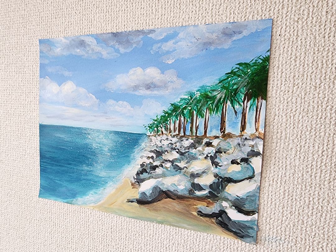 風景画 海の絵 アクリル画 アート 自然 絵画 夏 空の絵 アクリル絵の具