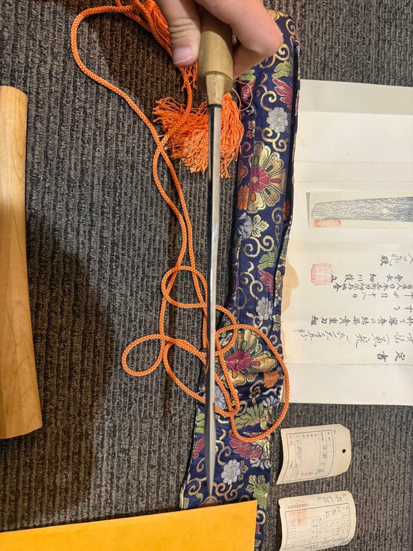 白鞘 青系花柄刺繍帯揚げ 日本刀 日本刀 刀剣 保証書付 樋入り