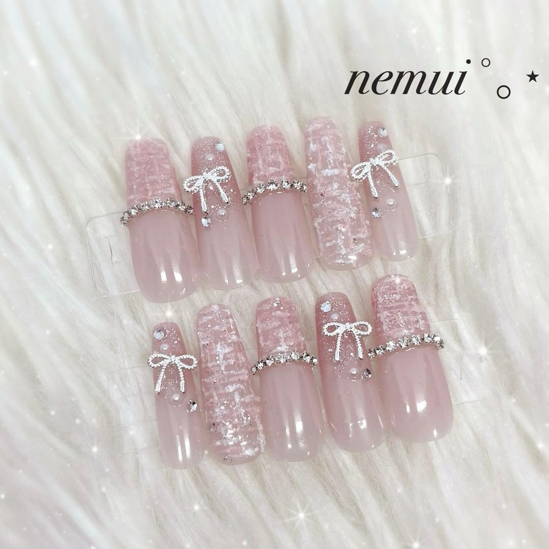 No.46 ネイルチップ ピンク 韓国 量産型 フレンチガーリー ワンホン