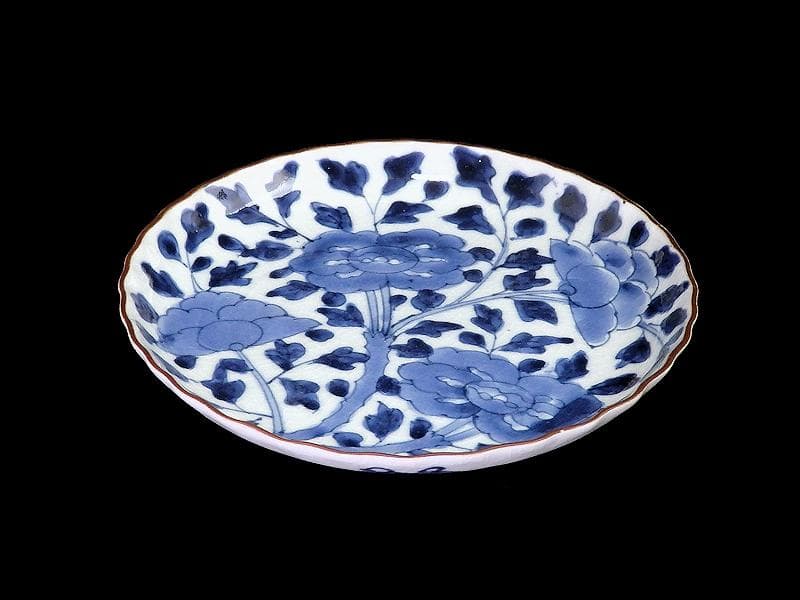 古伊万里 染付 牡丹に牡丹唐草の図 6寸皿 江戸期 F173AS-fbqu - メルカリ