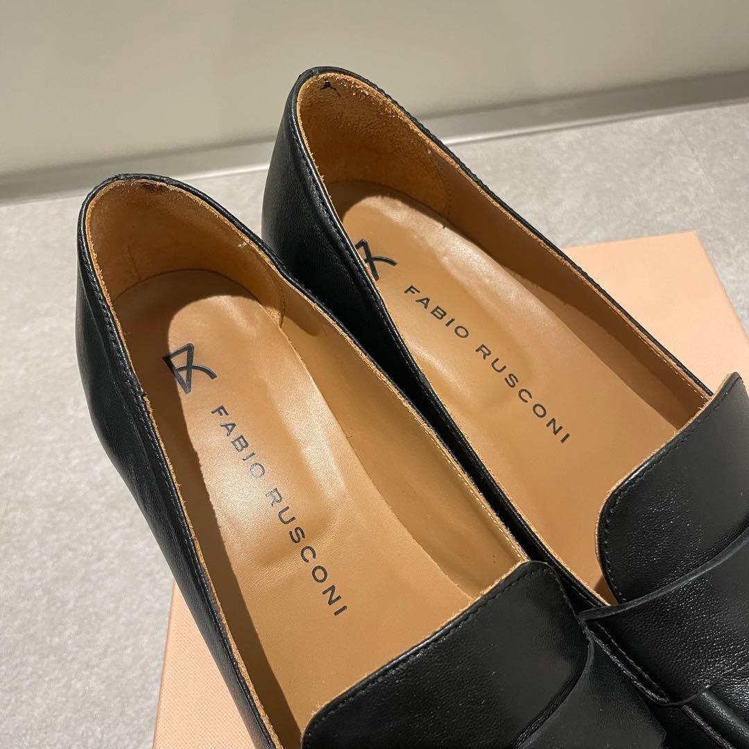 美品＜FABIO RUSCONI＞スクエアトウチャンキーヒールモカパンプス 39