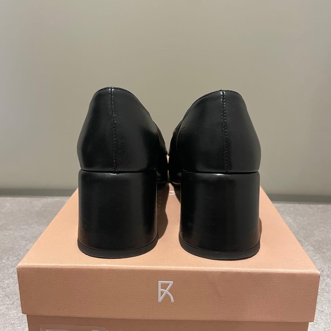 美品＜FABIO RUSCONI＞スクエアトウチャンキーヒールモカパンプス 39