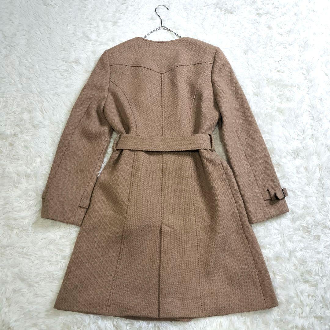 専用【極美品✨️】レリアン キャメル素材ノーカラーコート 9 茶 装飾