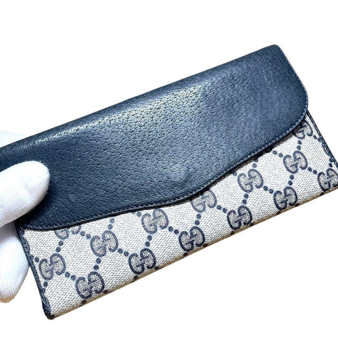 良品✨GUCCI オールドグッチ GGスプリーム 長財布 Wホック ネイビー